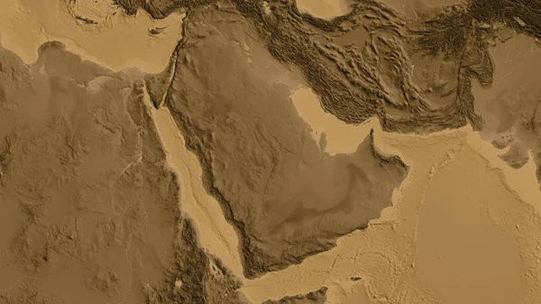 Sepia高地地图 以沙特阿拉伯邻近地区为中心 — 图库照片