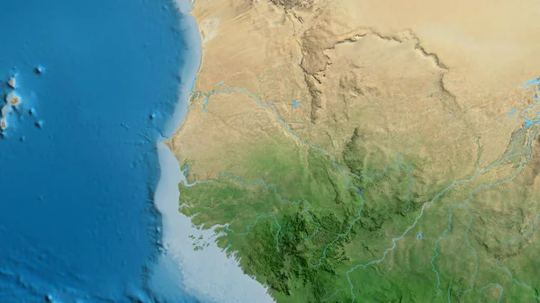 Primo Piano Della Mappa Dell Asatellite Incentrata Sul Senegal — Foto Stock