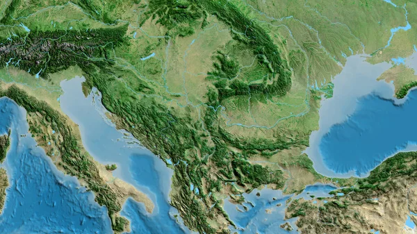 以塞尔维亚为中心的亚卫星地图的近距离拍摄 — 图库照片