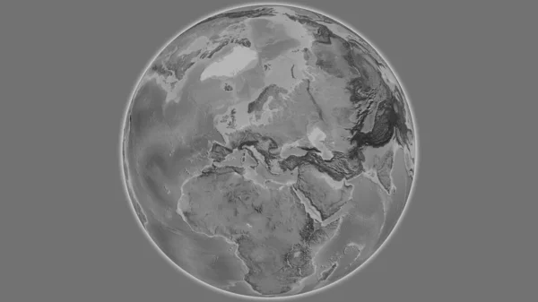 以塞尔维亚为中心的灰度全球地图 — 图库照片