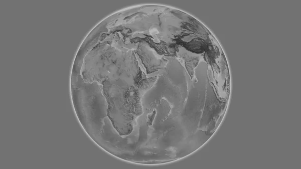 以索马里为中心的灰度全球地图 — 图库照片