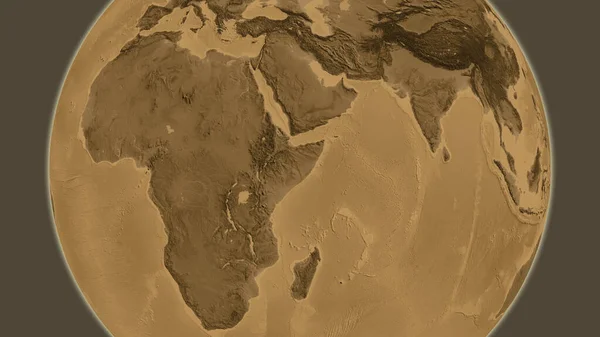 Mapa Nadmořské Výšky Sepia Zaměřená Okolí Somálska — Stock fotografie