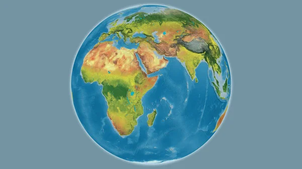 Topographic globe map centered on Somalia