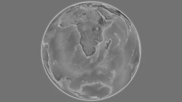 以南非为中心的灰度全球地图 — 图库照片