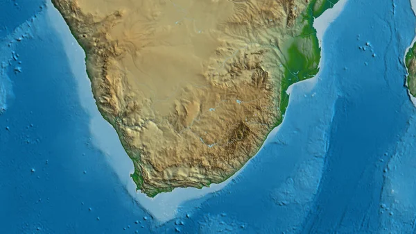 Close Van Een Natuurkundige Kaart Gericht Zuid Afrika — Stockfoto