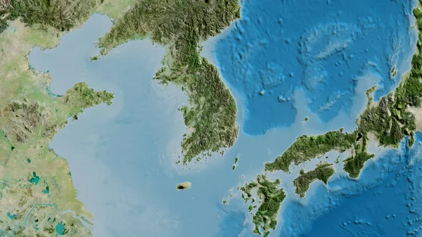 以韩国为中心的亚卫星地图的近距离拍摄 — 图库照片