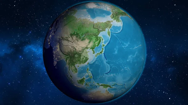 Satellite globe map centered on South Korea