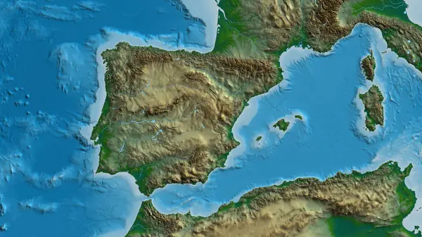 Close Aphysical Map Centered Spain — Stock Photo, Image