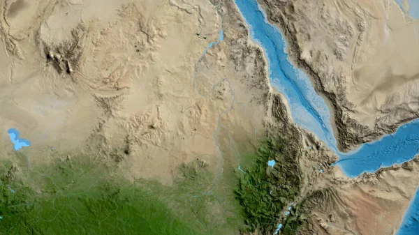 以苏丹为中心的亚卫星地图的近距离拍摄 — 图库照片