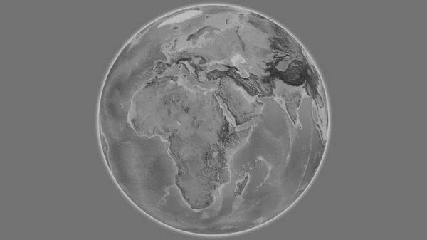 Grayscale globe map centered on Sudan