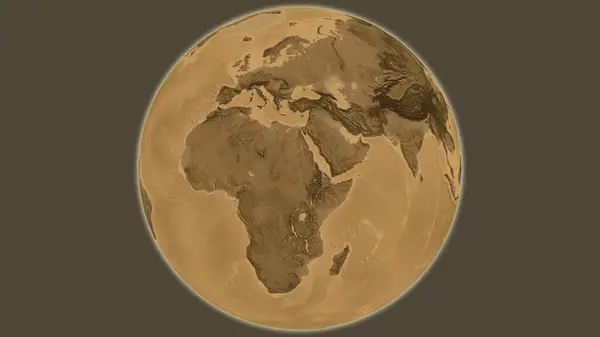以苏丹为中心的Sepia高地全球地图 — 图库照片