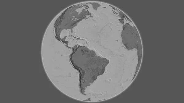 Bilevel globe map centered on Suriname