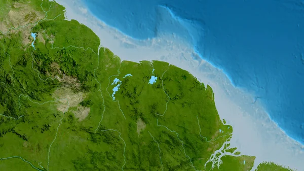 以苏里南为中心的亚卫星地图的近距离拍摄 — 图库照片