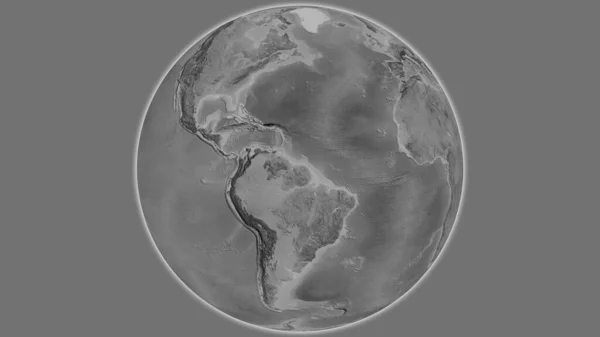 以苏里南为中心的灰度全球地图 — 图库照片