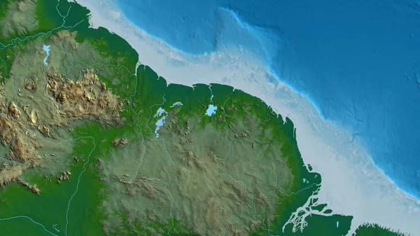 Nahaufnahme Einer Physikalischen Landkarte Mit Surinam Zentrum — Stockfoto