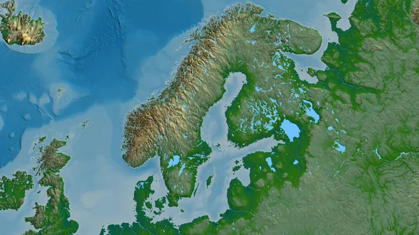 Close Aphysical Map Centered Sweden — Stock Photo, Image