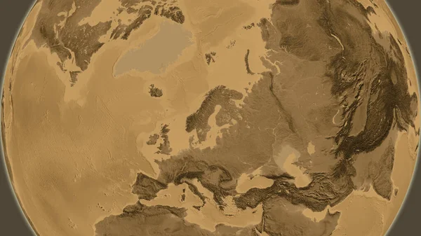 Mapa Del Globo Elevación Sepia Centrado Suecia — Foto de Stock