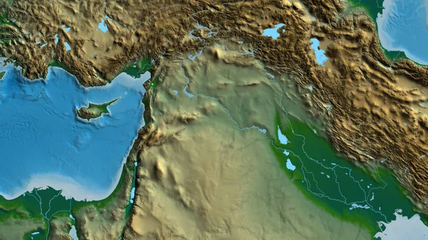 Detailní Záběr Afyzickou Mapu Zaměřenou Sýrii — Stock fotografie