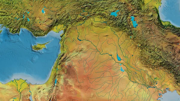 以叙利亚为中心的地形图的近照 — 图库照片