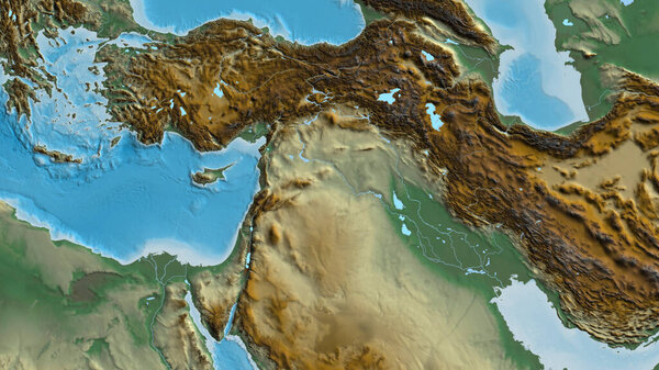 Relief map centered on Syria neighborhood area