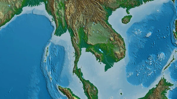 Close Aphysical Map Centered Thailand — Stock Photo, Image