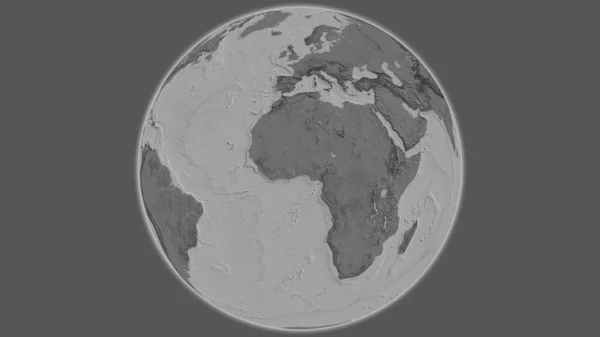 Bilevel globe map centered on Togo