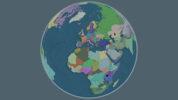 以突尼斯为中心的全球行政地图 — 图库照片