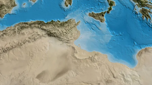 チュニジアを中心とした衛星地図のクローズアップ — ストック写真
