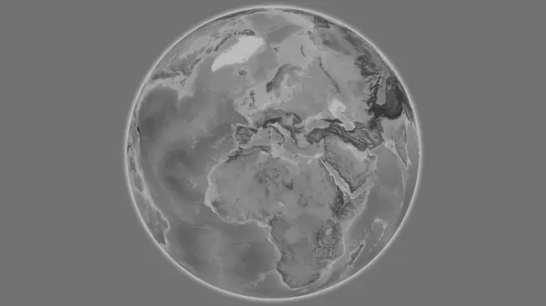 以突尼斯为中心的灰度全球地图 — 图库照片
