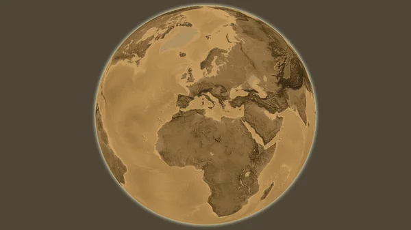 以突尼斯为中心的Sepia高地全球地图 — 图库照片