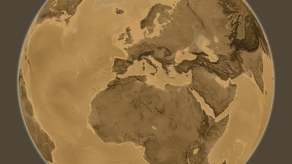 Mapa Nadmořské Výšky Sepia Zaměřená Okolí Tuniska — Stock fotografie