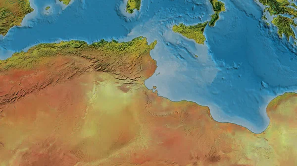 Close Atopographic Map Centered Tunisia — Stock Photo, Image
