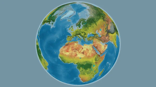 Topographic globe map centered on Tunisia