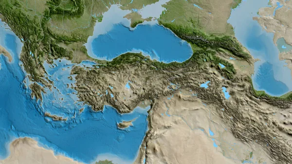 Gros Plan Carte Asatellite Centrée Sur Turkiye — Photo