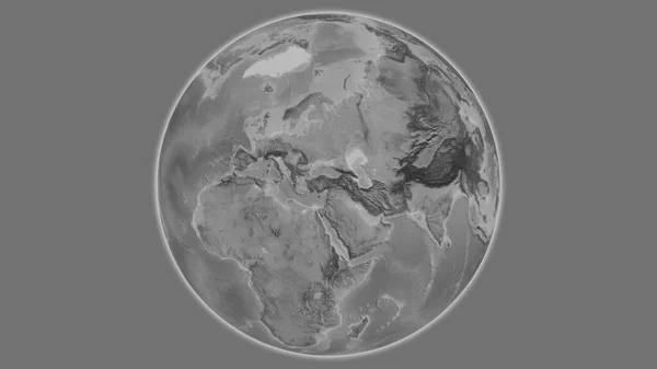 以Turkiye为中心的灰度全球地图 — 图库照片