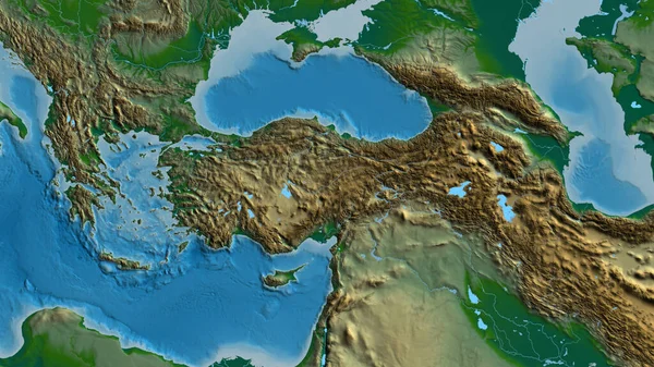 Primer Plano Del Mapa Afísico Centrado Turkiye — Foto de Stock