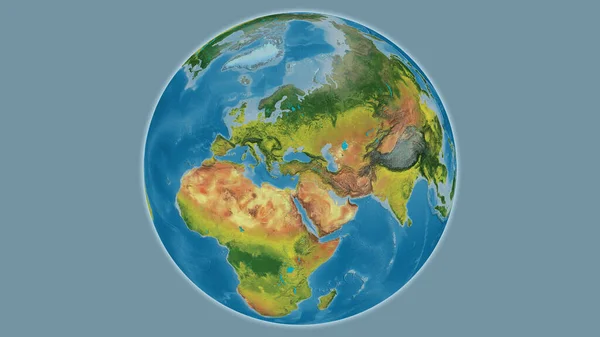 Topographic globe map centered on Turkiye
