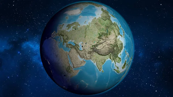 Satellite globe map centered on Turkmenistan