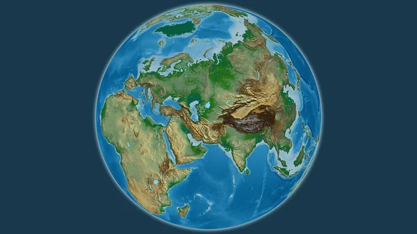 Fysieke Wereldkaart Gecentreerd Turkmenistan — Stockfoto