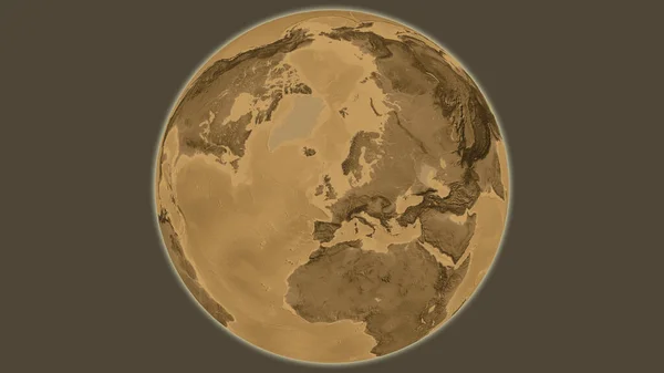 以联合王国为中心的Sepia高地全球地图 — 图库照片