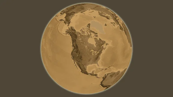 以美利坚合众国为中心的Sepia高地全球地图 — 图库照片