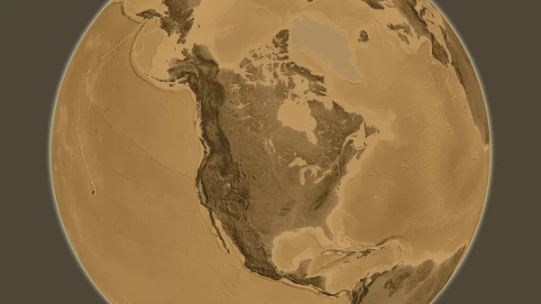 Sepia高地地图 以美利坚合众国邻近地区为中心 — 图库照片