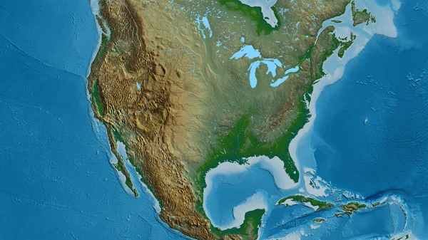 Close Aphysical Map Centered United States America — Stock Photo, Image