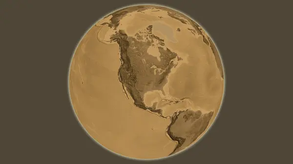 以美利坚合众国为中心的Sepia高地全球地图 — 图库照片