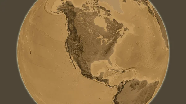Sepia高地地图 以美利坚合众国邻近地区为中心 — 图库照片
