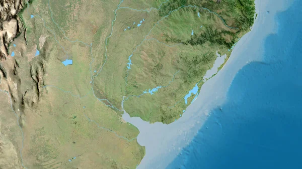 stock image Close-up of asatellite map centered on Uruguay