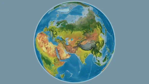 Topographic globe map centered on Uzbekistan