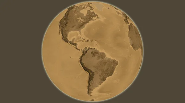 以委内瑞拉为中心的Sepia高地全球地图 — 图库照片