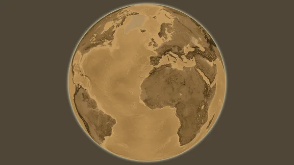 Mapa Del Globo Elevación Sepia Centrado Sahara Occidental — Foto de Stock