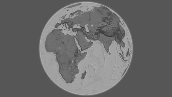 以也门为中心的Bilevel全球地图 — 图库照片
